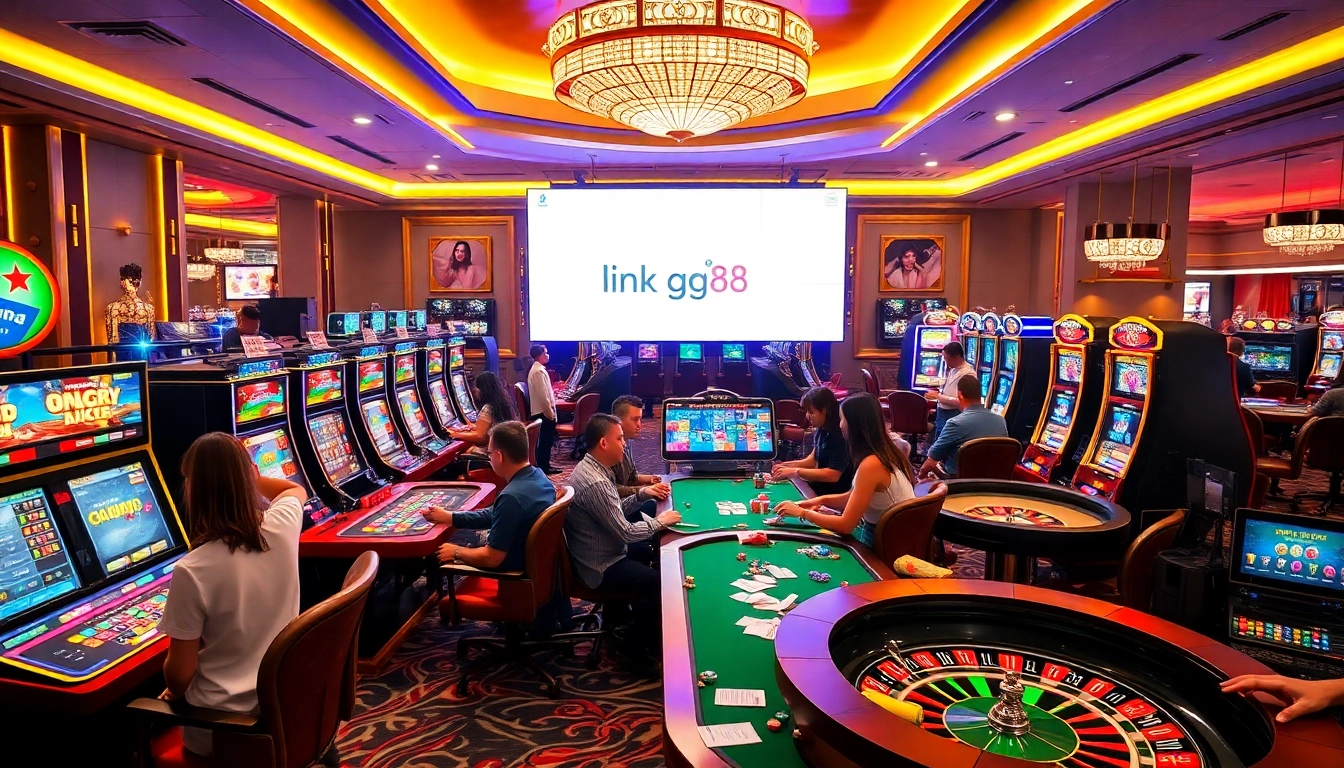 Players engaging at a casino featuring 'link gg88' and vibrant gaming technology.