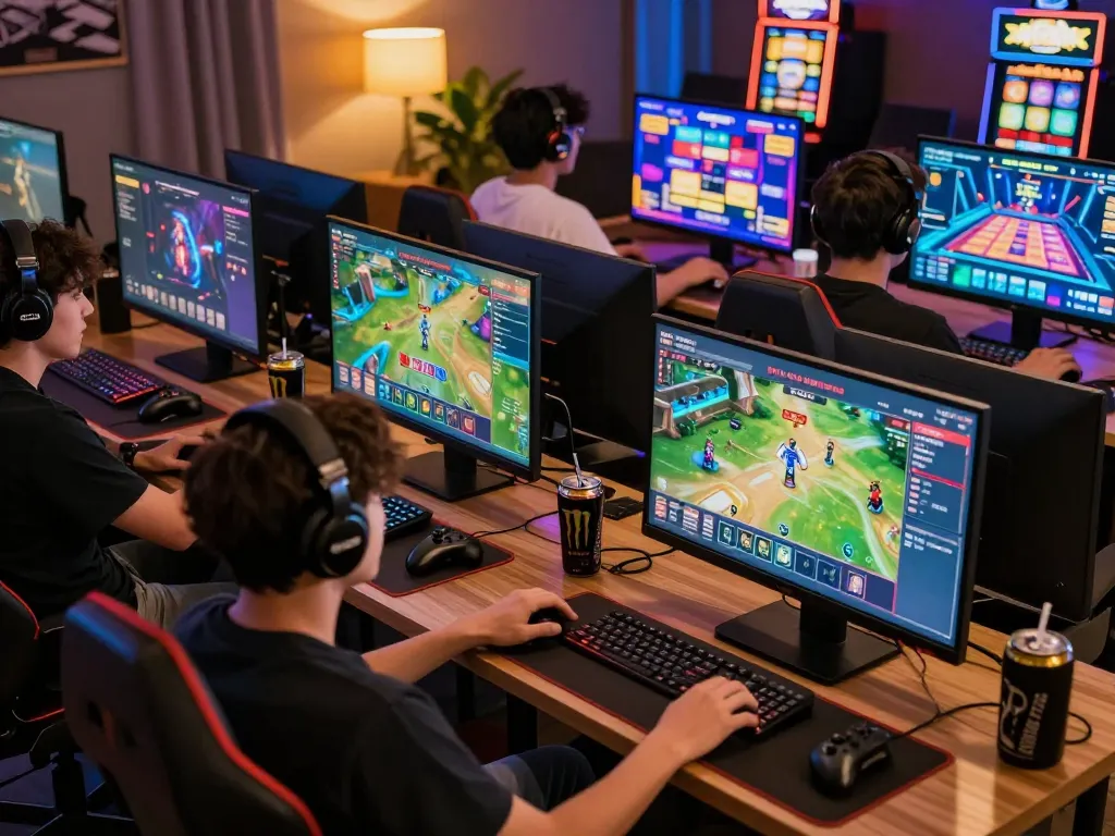 Engaged players experiencing Hitclub's online gaming platform with vibrant visuals.