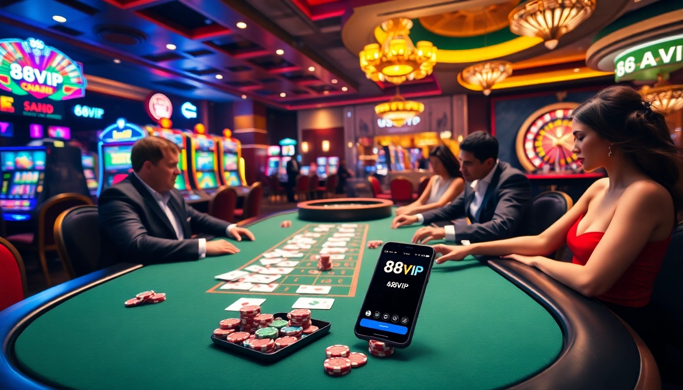 Players enjoying a high-stakes poker game at a luxurious casino with 68VIP branding.