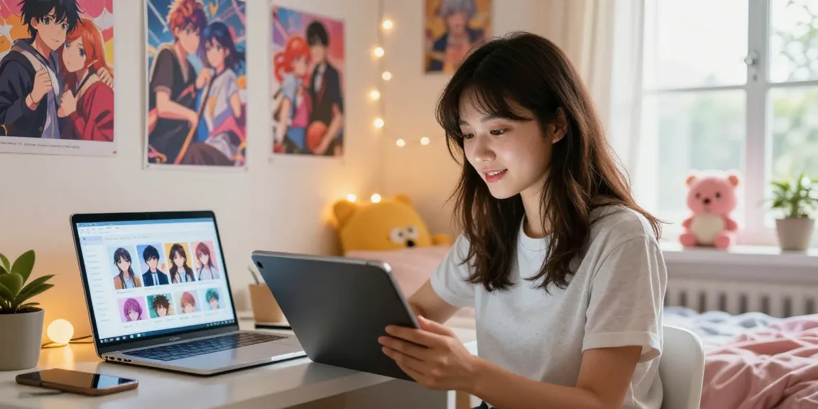 Engaging scene of a woman chatting with her AI girlfriend, showcasing the cozy atmosphere and modern technology.