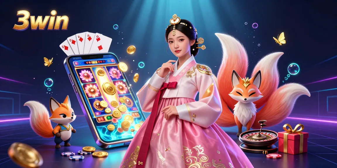 Engage with 3win casino adventures featuring an elegant Asian woman, lucky fox, and dynamic slot game elements.