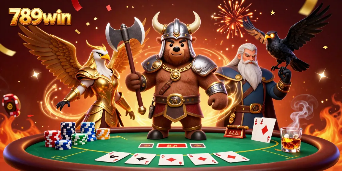 Play and win at 789win with vibrant characters at an exciting poker table surrounded by action.