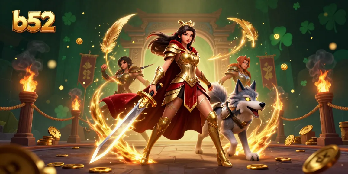 Spin to win big with B52 at the vibrant gaming arena, complemented by stunning characters and dynamic elements.