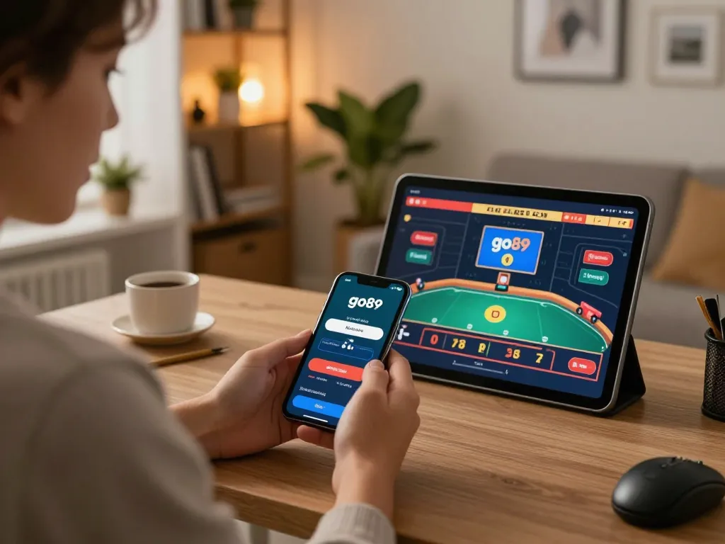 Engaging in strategic gameplay on go89 casino app at a cozy home setup.