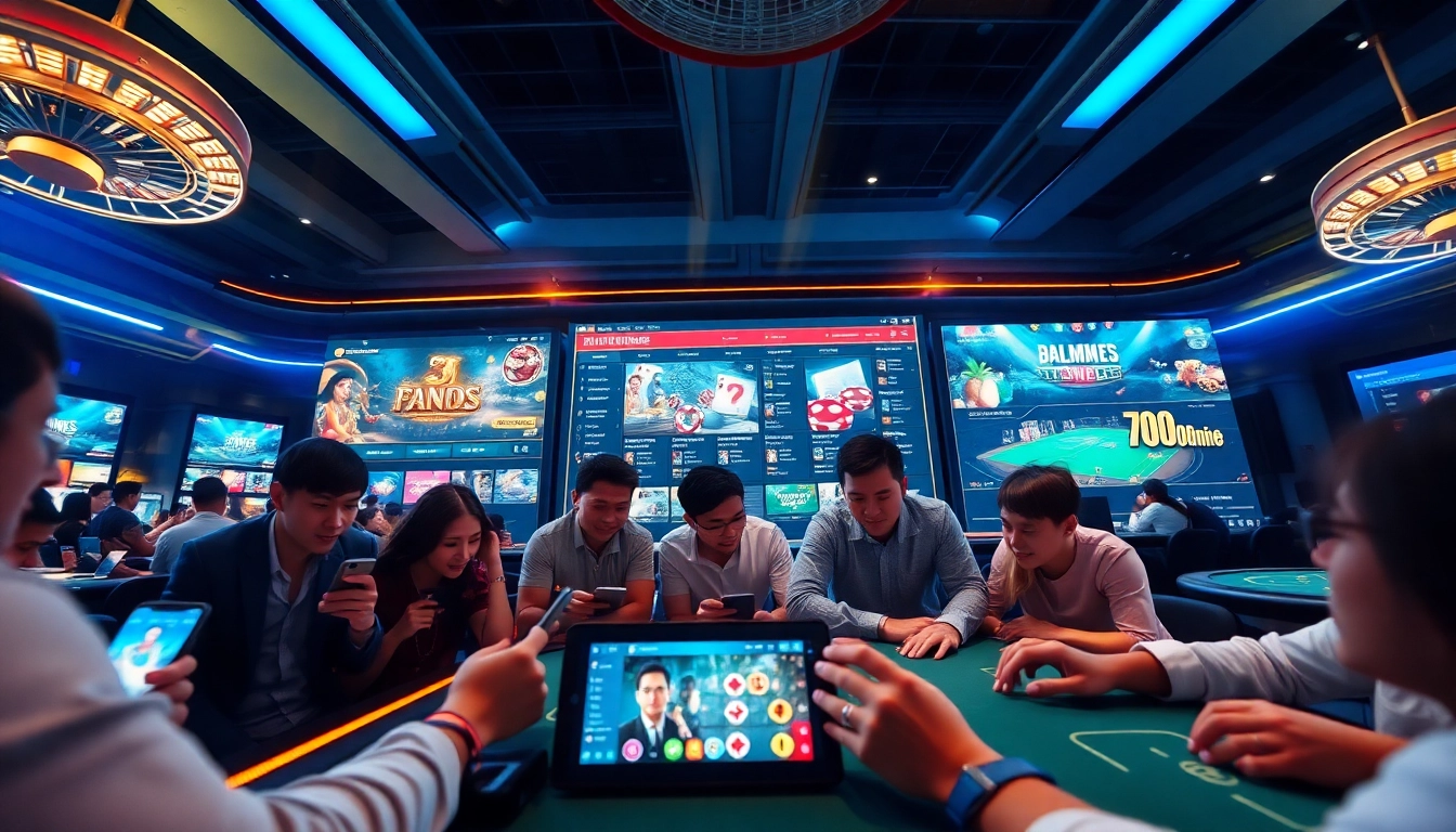Dynamic digital scene showcasing 789bet vip online gambling with diverse players and exciting games.