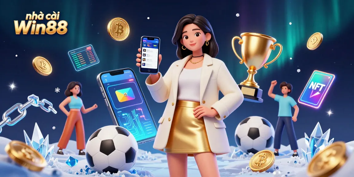 Engage with the dynamic world of nhà cái Win88, experiencing sports betting on a sleek smartphone amidst vibrant casino elements.
