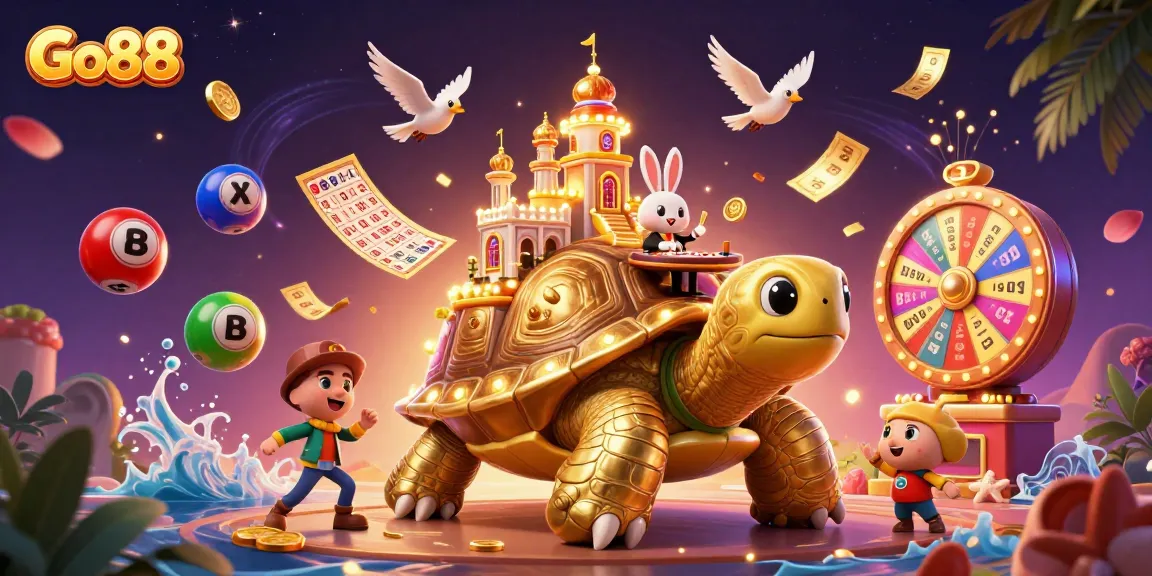 Engage with Go88's vibrant gaming world as golden tortoises and rabbit dealers showcase thrilling gameplay.