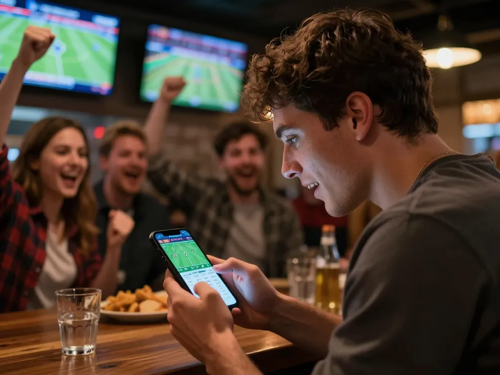 Engaged in live sports betting today, a user analyzes kèo nhà cái hôm nay through an app during a thrilling game.