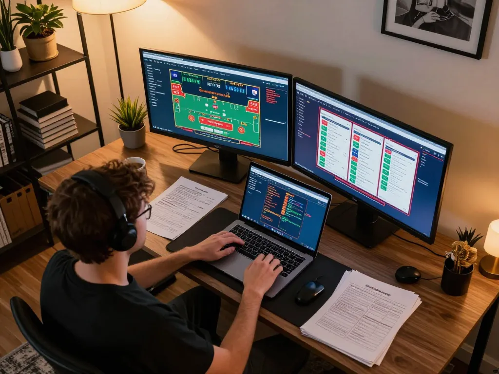 Engaging online gaming experience at home featuring kkwin on dual screens, showcasing live dealer games.