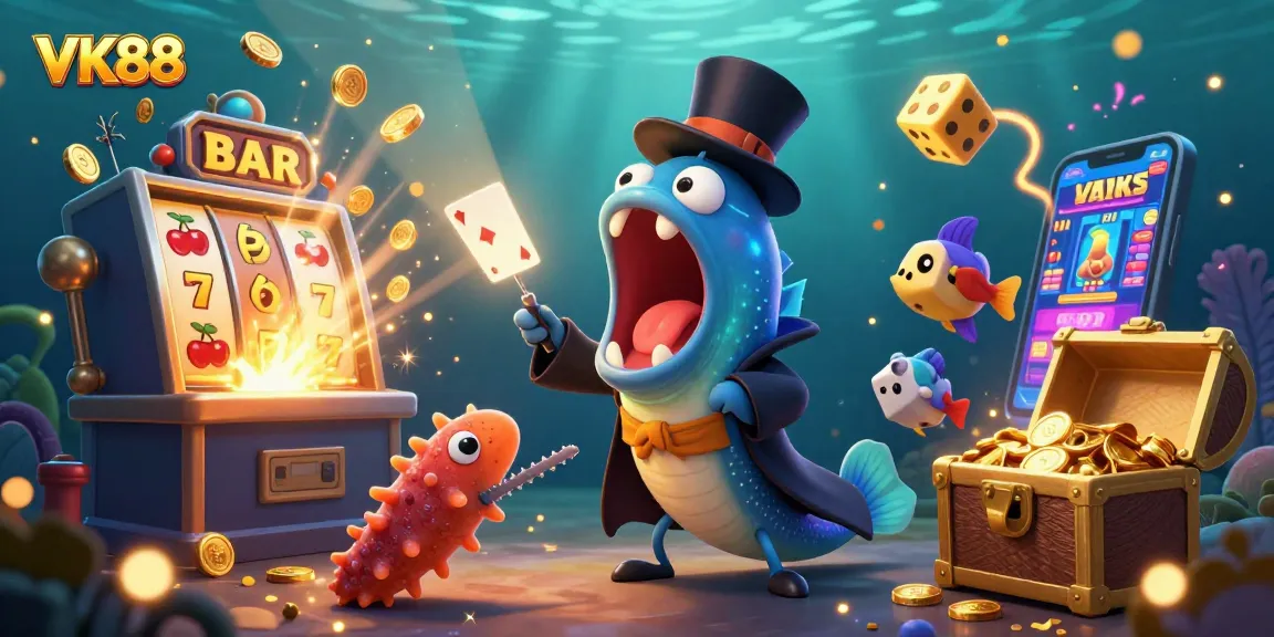 VK88 transforms the casino experience with an underwater magic show featuring vibrant game elements.