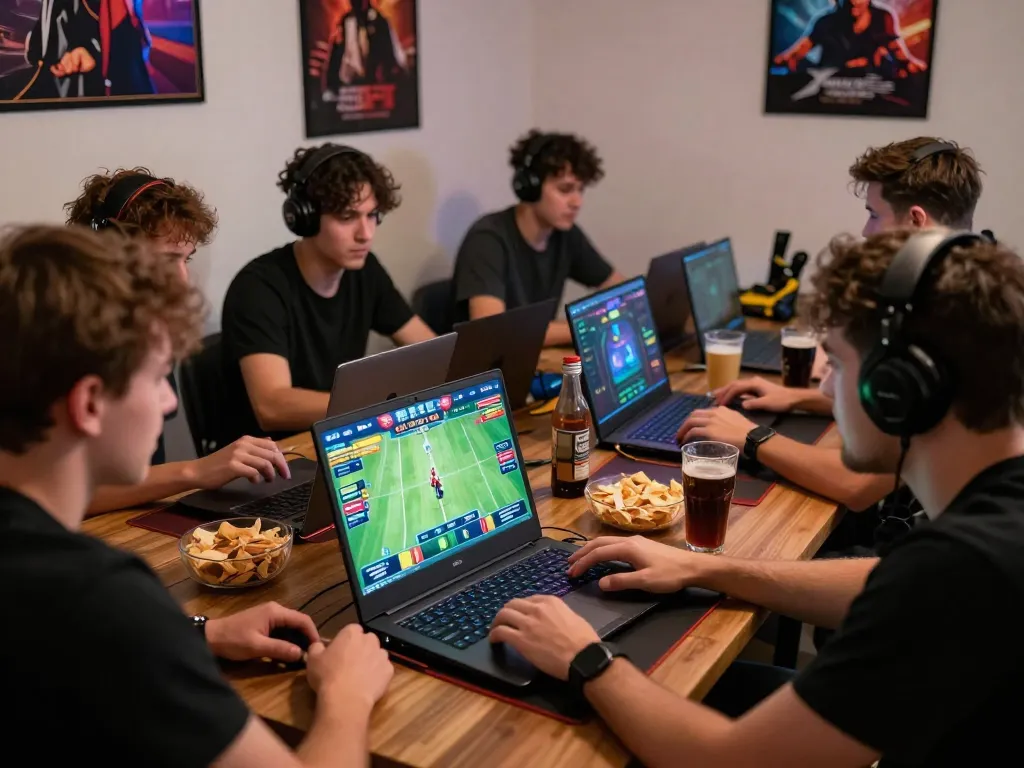 Friends enjoying a rikbet gaming session with snacks and excitement.