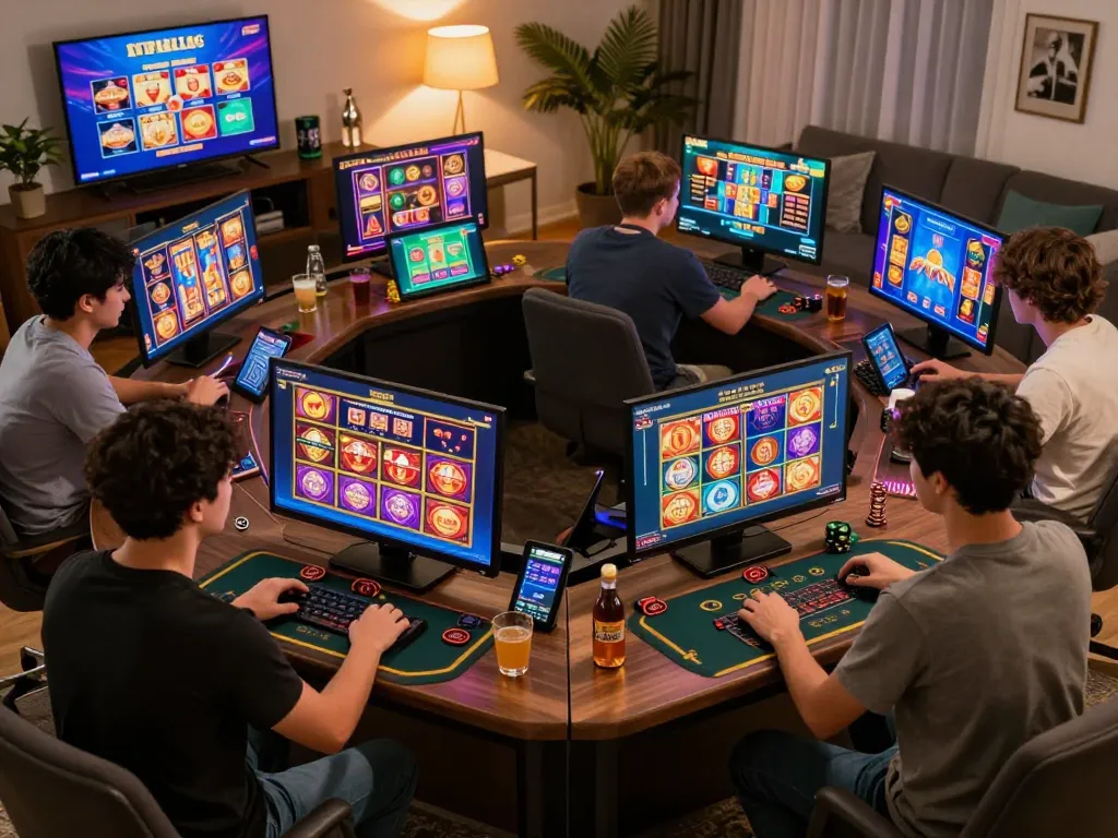 Players engaged in immersive online gaming at home, showcasing various rikvip casino games