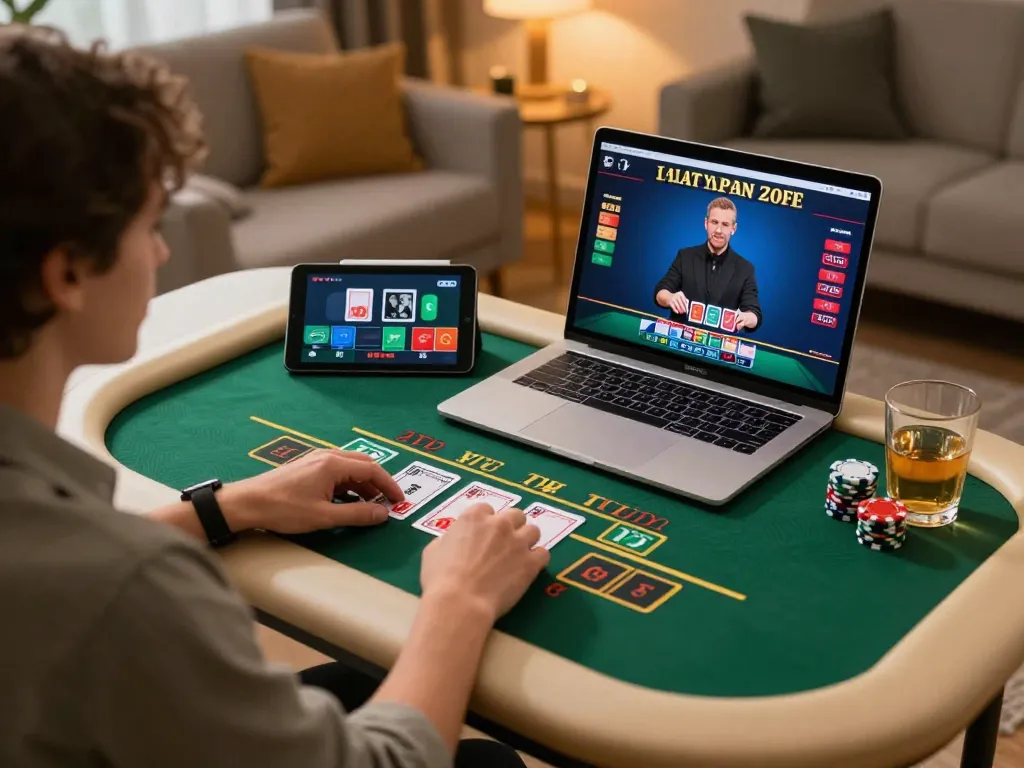 rik88 player engaging in live blackjack online with strategy notes accessible