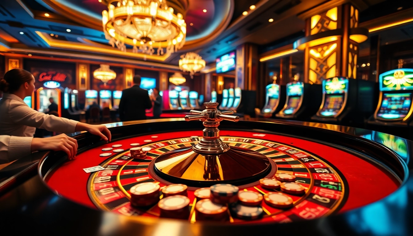 Experience an exciting gambling atmosphere at newphim with players betting on a roulette table.