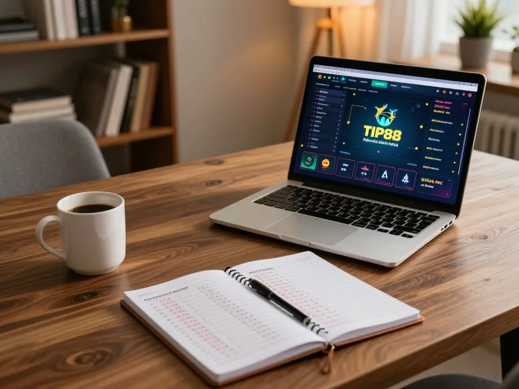 Engaged user experiencing Nhà cái TIP88 online gaming setup with strategic elements around
