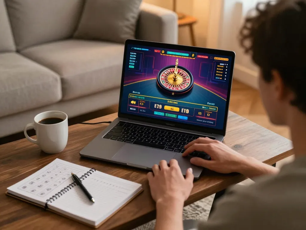 Player engaging with the 789p online casino interface on a laptop while analyzing betting strategies