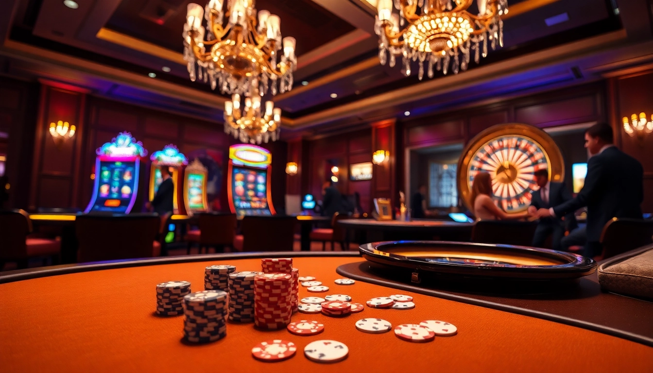 Kkwin's vibrant casino scene with poker chips and a spinning roulette wheel showcasing excitement.