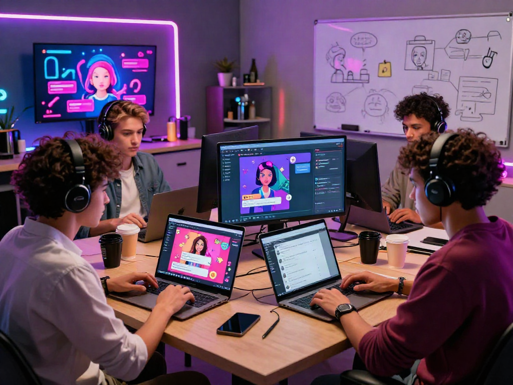 Engaging AI chat porn interaction in a vibrant digital studio environment illustrating creativity and collaboration.