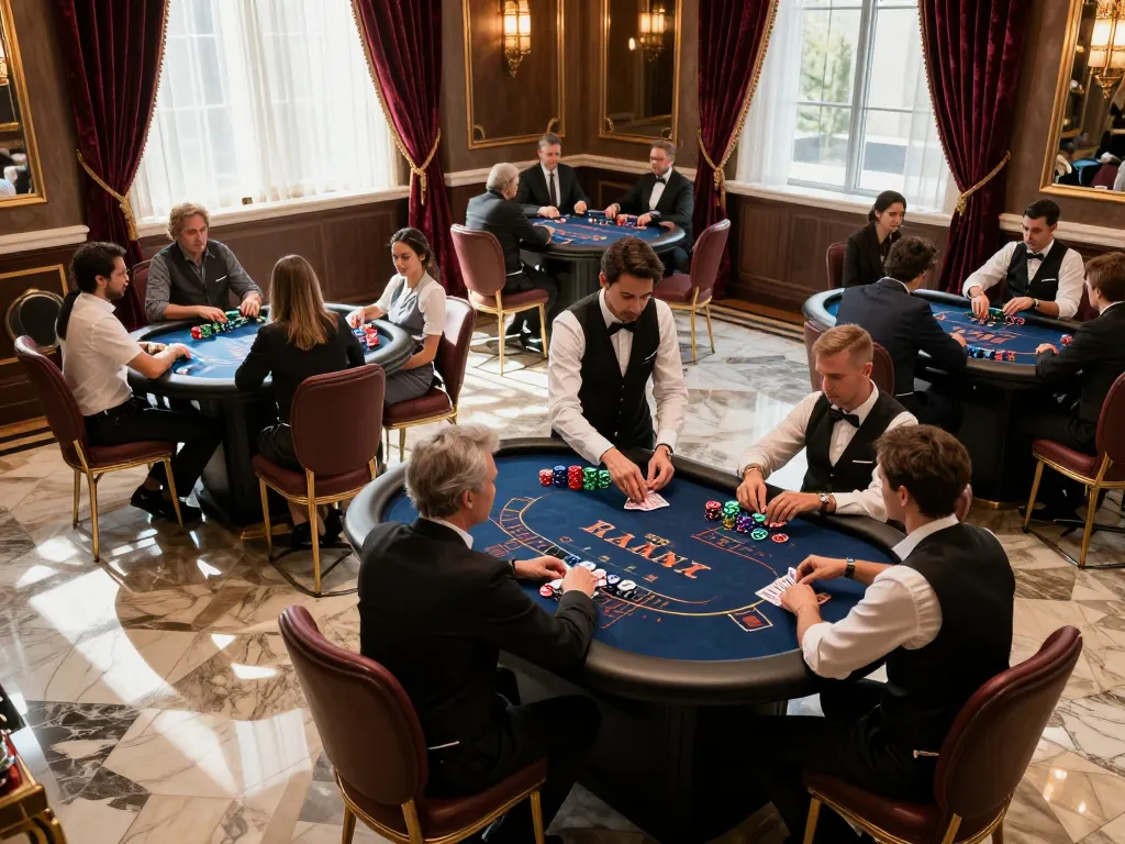 Players engaging in thrilling poker gameplay at a live dealer setup on RIKVIP platform.