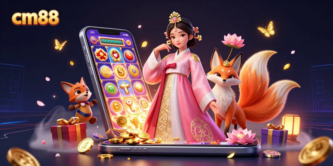 Spin the reels, win rewards with cm88's colorful slot game featuring a dynamic illustration