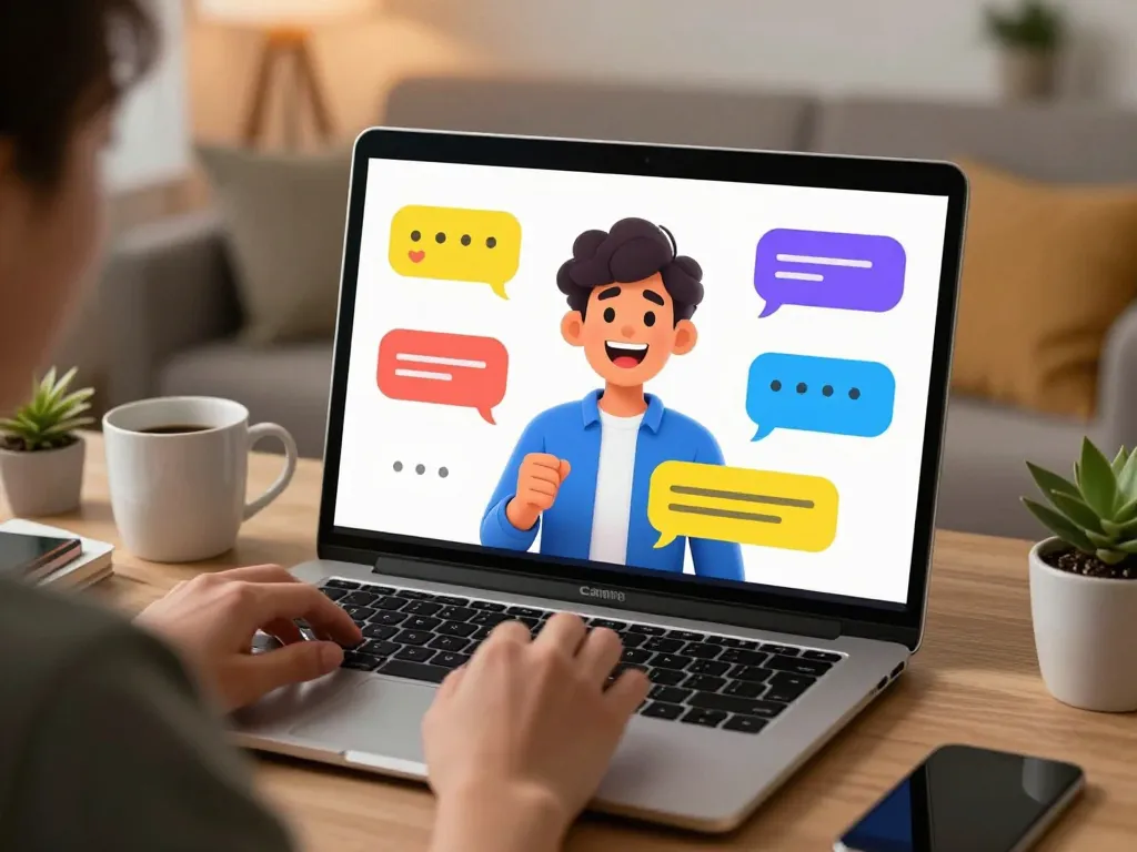 Dynamic ai porn chat interaction on a sleek device with a friendly avatar.