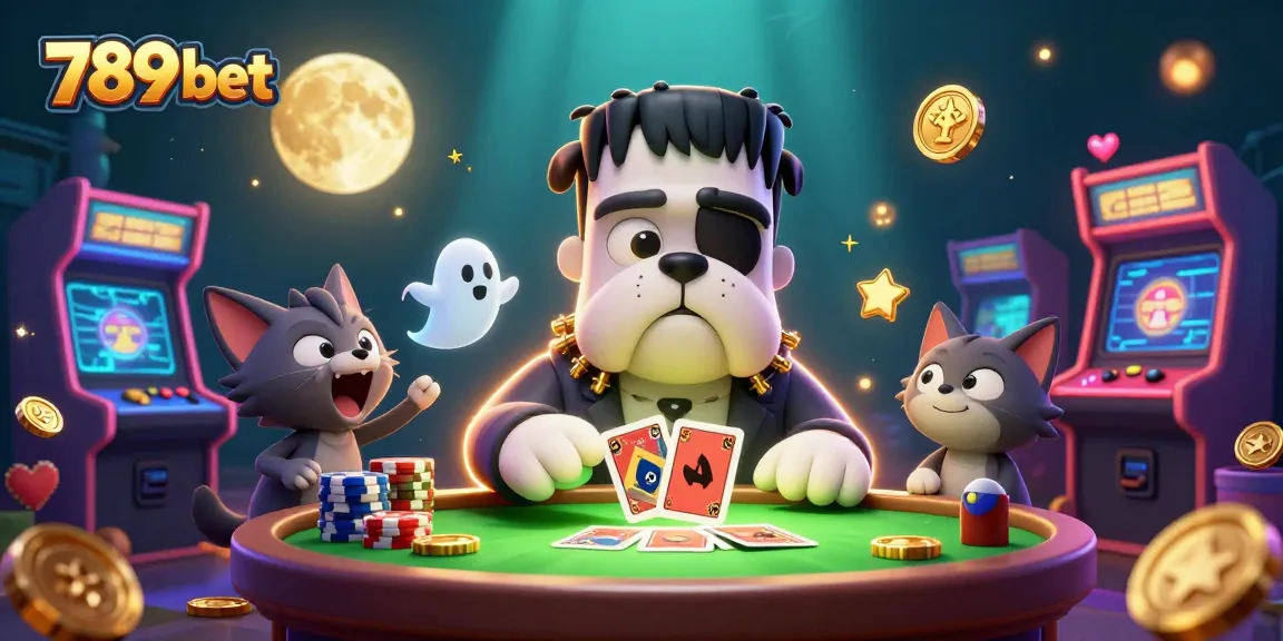 Engage in thrilling gameplay with 789 bet at a vibrant casino table, featuring unique characters.