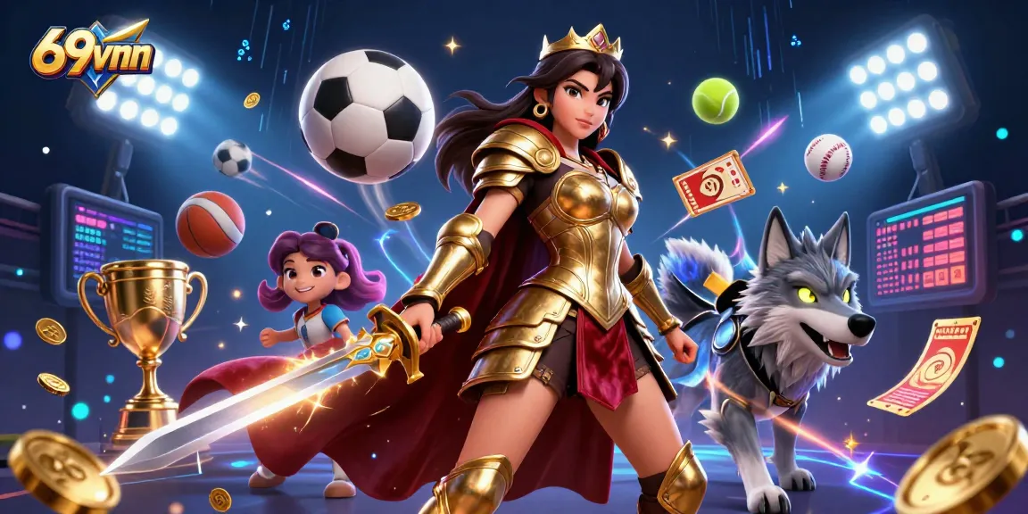 Engage in thrilling gameplay at 69vnn with action-packed scenes featuring a warrior queen and sports elements.