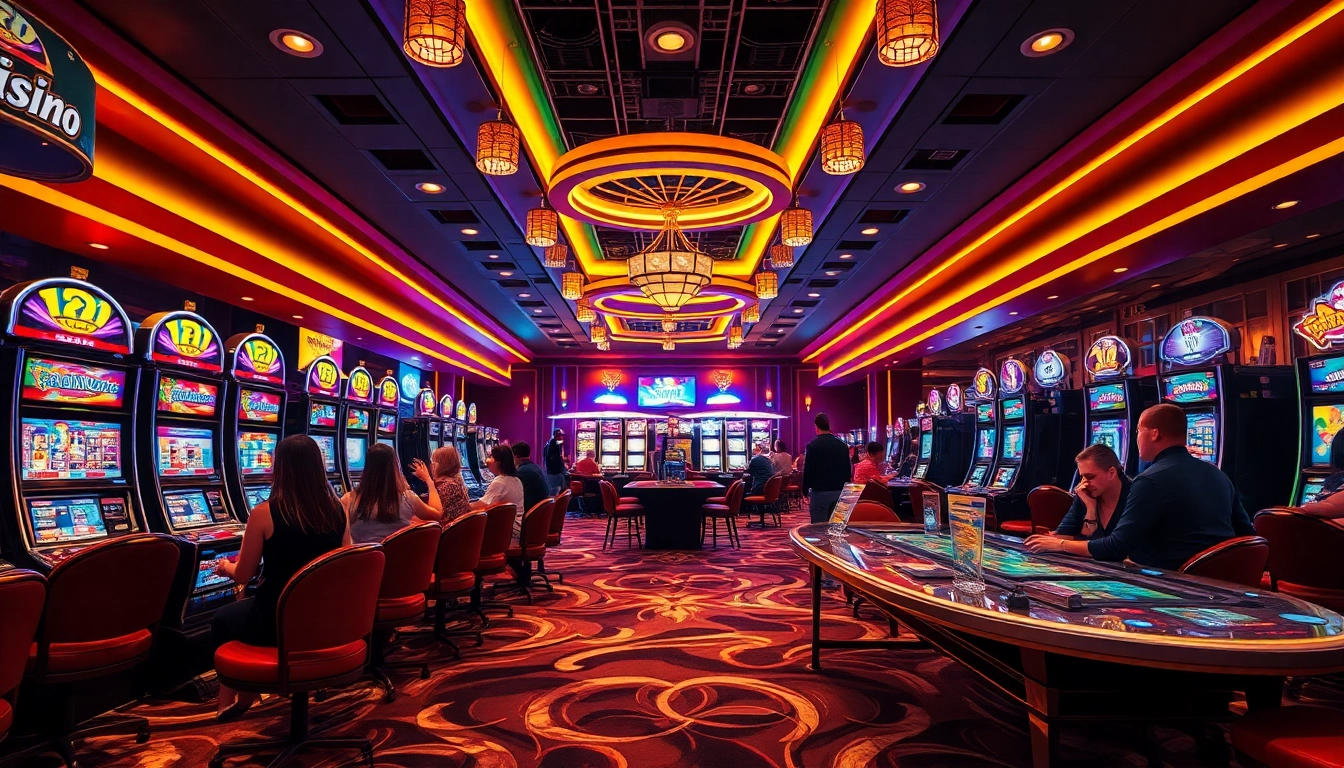 Explore the exciting atmosphere of ku11 casino with colorful gaming tables and eager players.