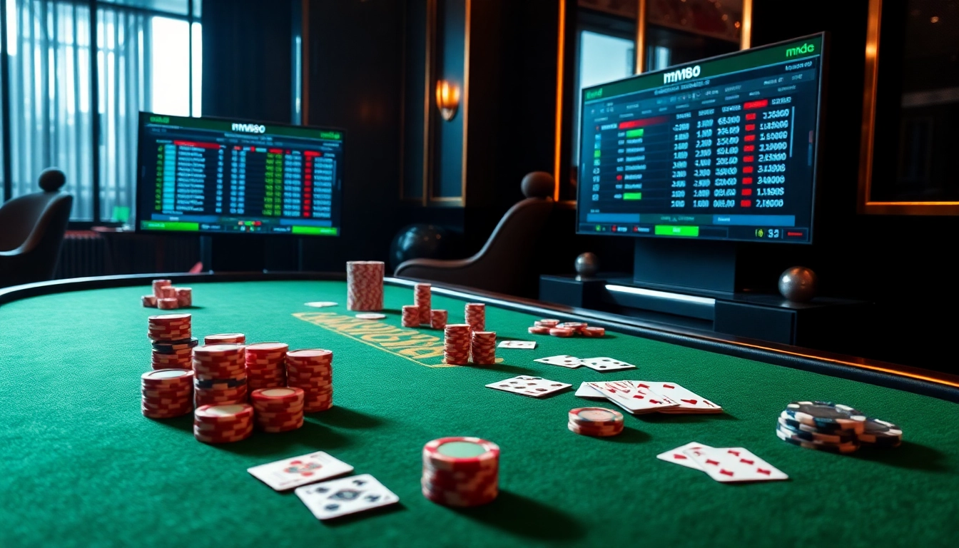 Experience the thrill of gambling with MM88 - a stylish casino scene featuring betting interfaces.