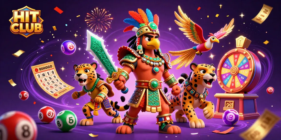 Engage in thrilling gameplay action at HIT CLUB with colorful lottery balls and festive elements.