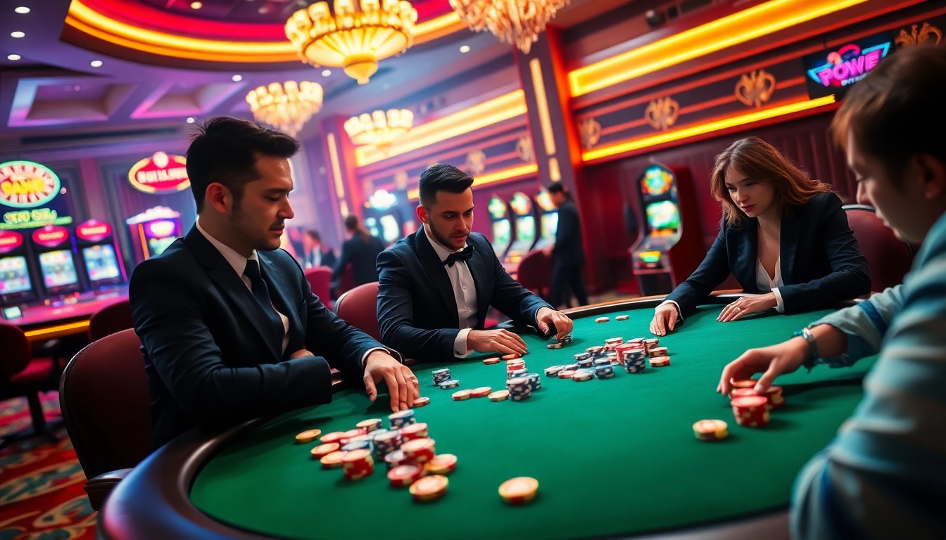 Players strategizing at a poker table in a casino setting, highlighting the thrill of gambling at https://89bet.sh/.