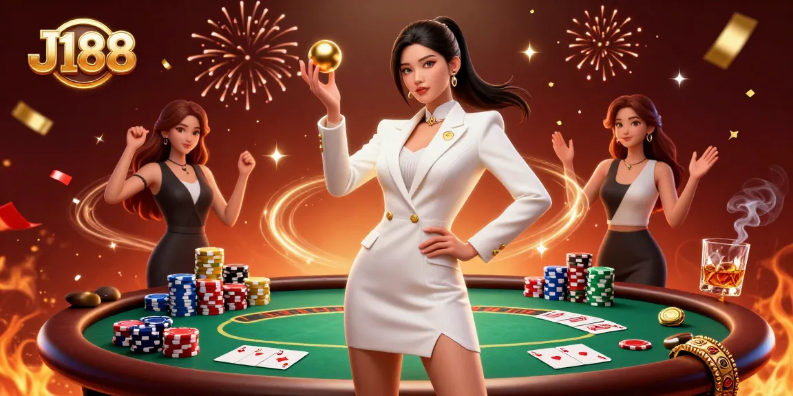 Engage with J188's exciting online casino experience, highlighting a stunning Asian woman with a roulette ball.