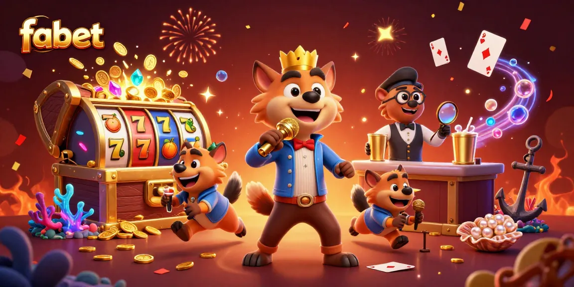 Experience fabet's lively casino atmosphere with playful hyenas engaging in slots and comedy.
