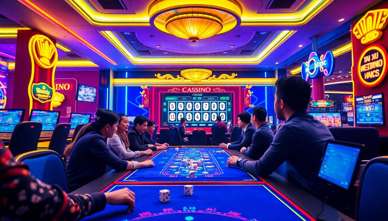 Engaging scene of players enjoying tài xỉu online tv in a vibrant digital casino atmosphere.