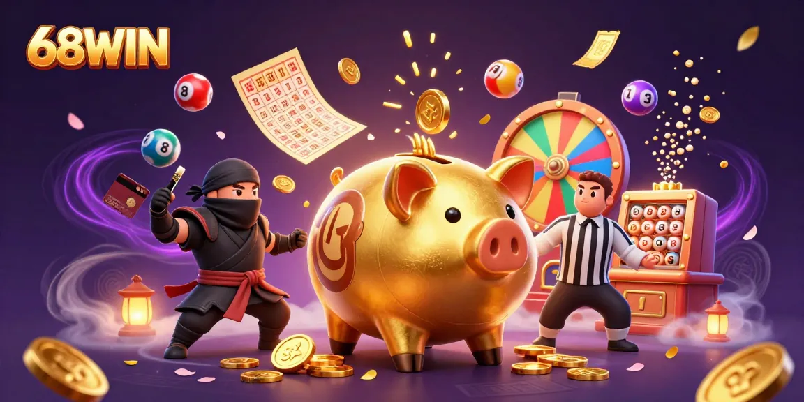 Join the excitement of 68WIN with a vibrant scene of golden piggy bank and dynamic game elements!