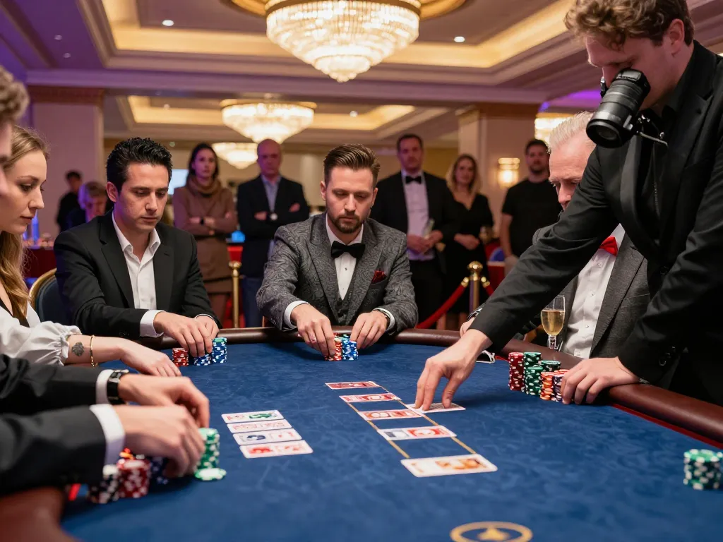 Players engaged in intense poker action at AE888 casino, showcasing competitive strategy and vibrant atmosphere
