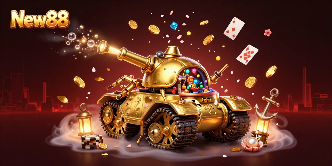 Win big at New88 with a thrilling casino experience inside a golden beetle tank, overflowing with treasures.