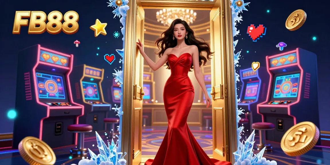 Experience FB88 excitement in a vibrant casino scene featuring a glamorous woman and gaming elements.