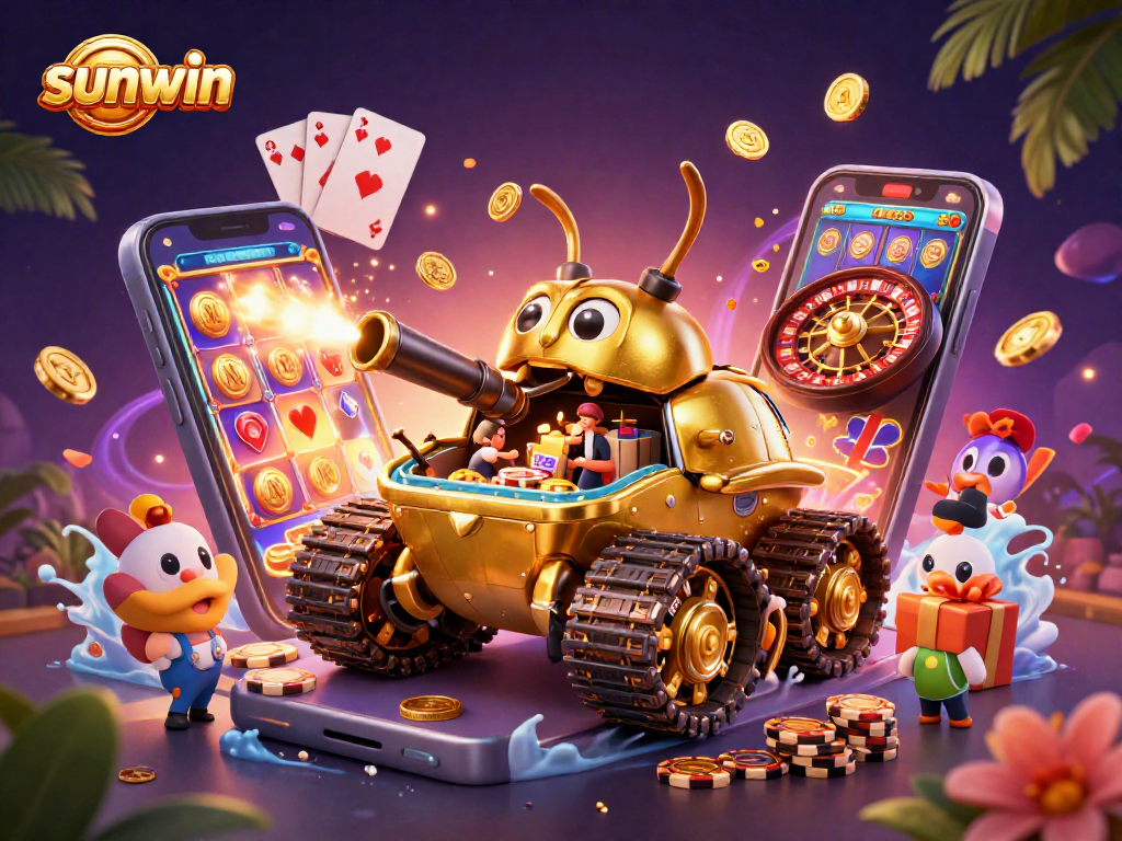 Engage in thrilling gameplay with sunwin's immersive 3D casino experience featuring golden beetle tank.