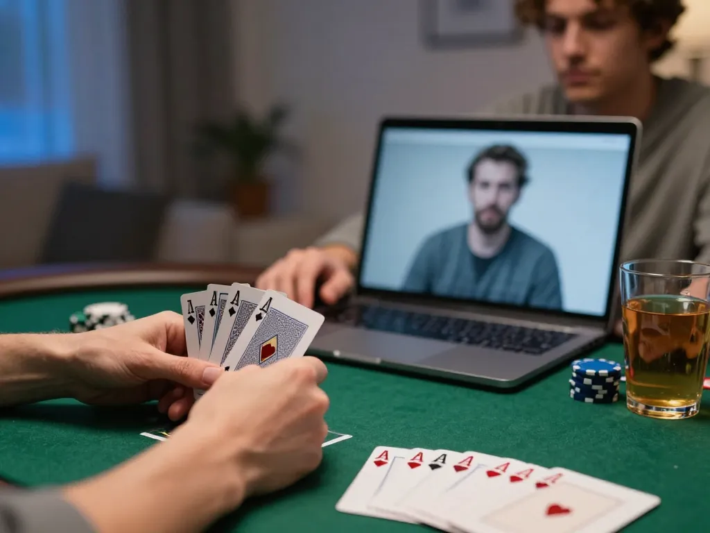 Engaging player at home using sunwin20 for an online poker game strategy.
