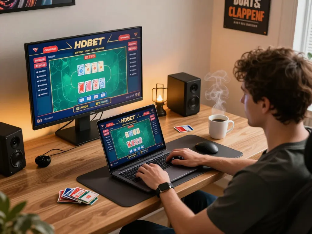 Player engaged in online betting on HDBET with live dealer game interface visible, creating a vibrant gaming atmosphere.