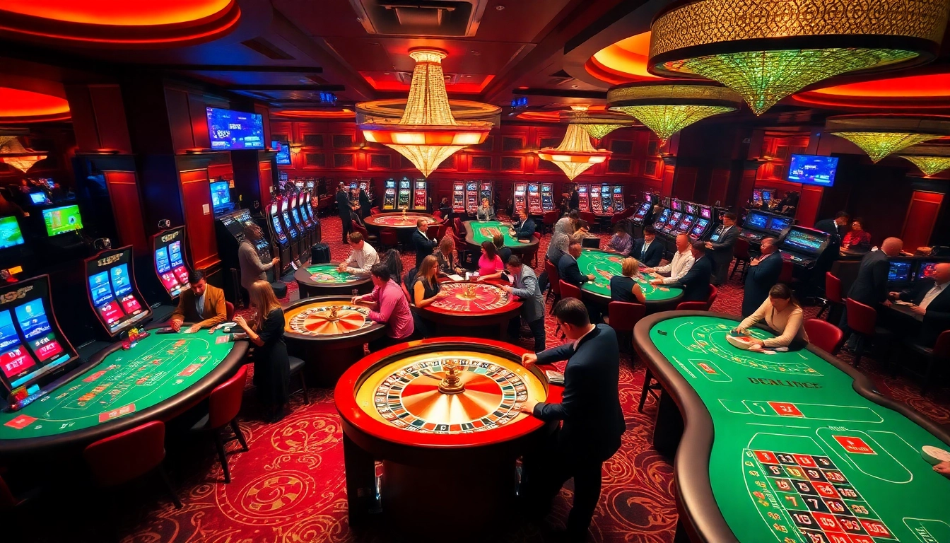 Exciting casino scene showcasing gambling at 6789bet with luxurious tables and vibrant atmosphere.