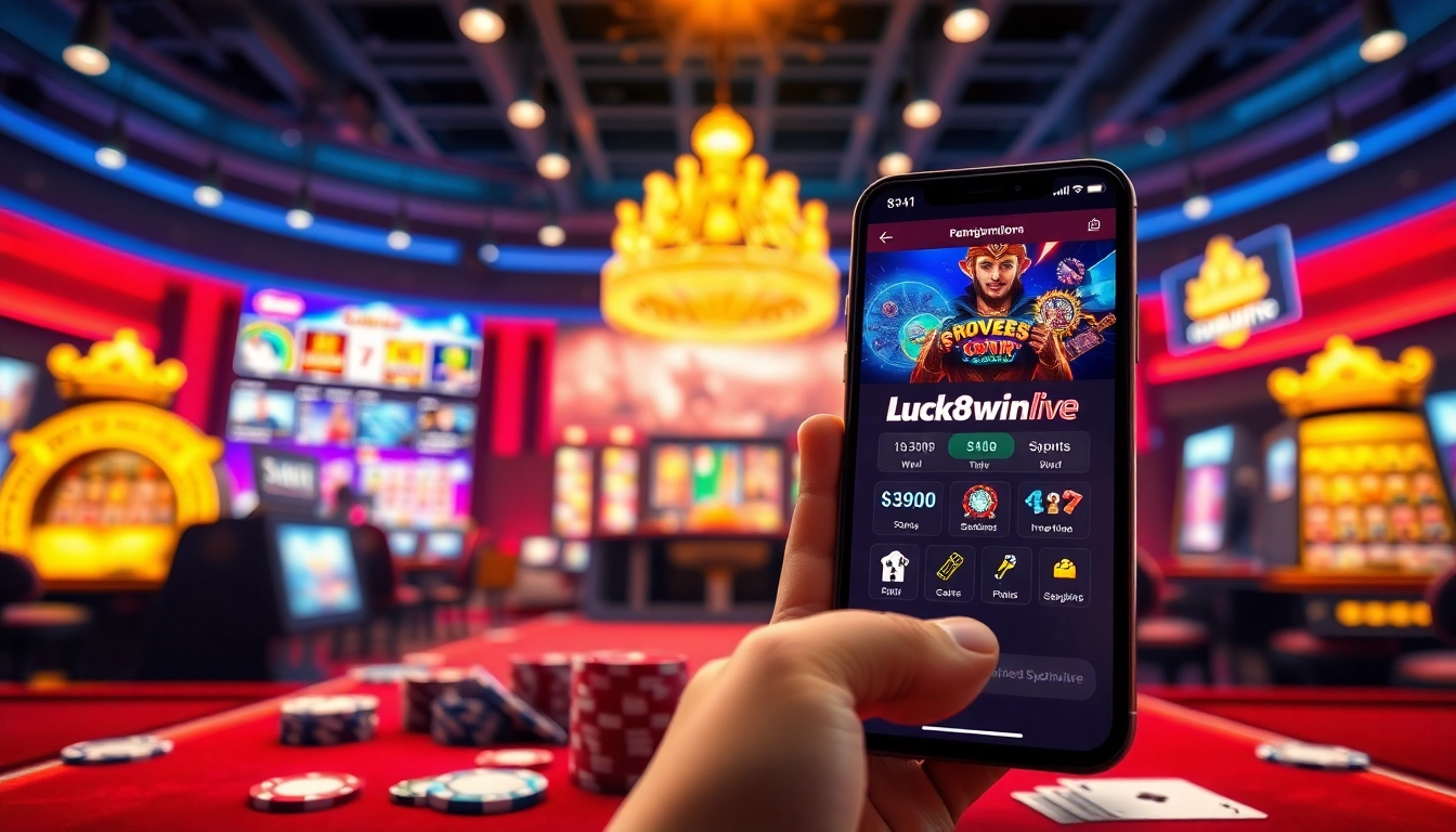 Vibrant online gambling atmosphere showcasing luck8win.live casino games and mobile app