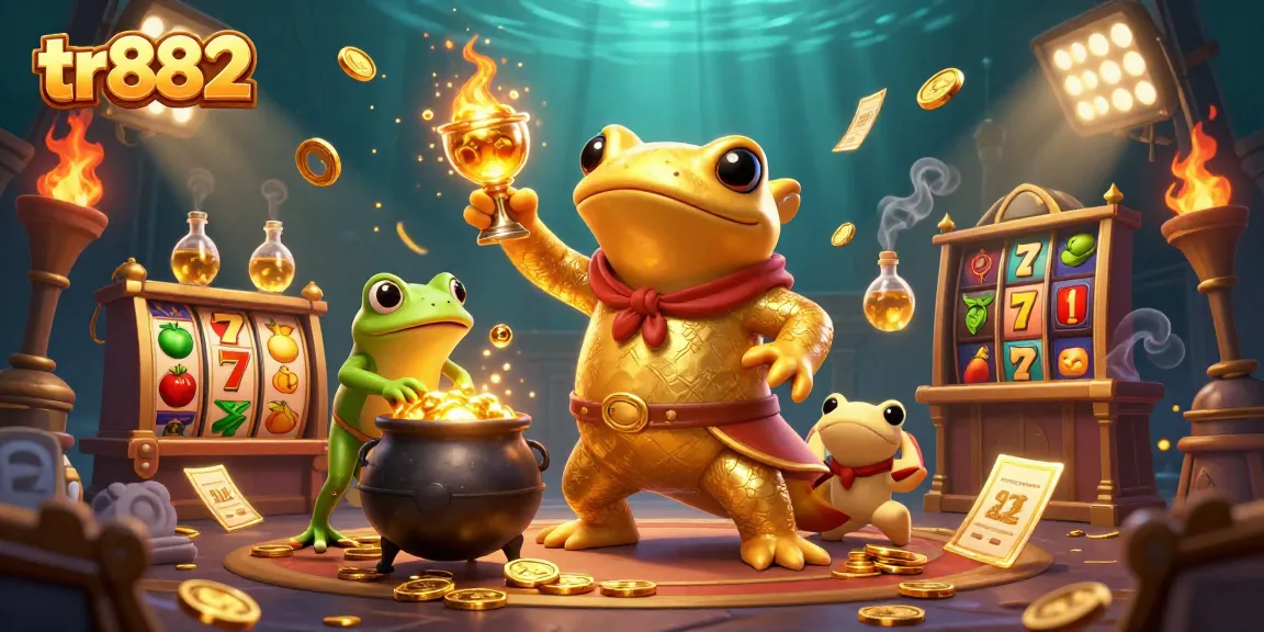 Experience the excitement of tr882 with a vivid casino scene featuring a whimsical golden salamander and interactive gaming elements.